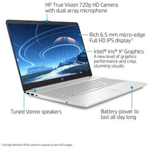 HP 15 Laptop (Latest Model), 15.6” Full HD Display, Intel Core i5-1135G7 (Beat i7-1065G7), 12GB RAM, 512GB SSD, Intel Iris X Graphics, Webcam, HDMI, Wi-Fi, Bluetooth, Windows 10 Home, Silver + Nly MP