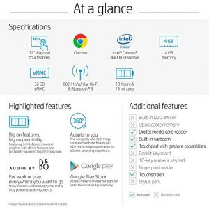 HP Chromebook X360 12-Inch HD+ Touchscreen Laptop, Intel Celeron N4000, 4. GB SDRAM, 32 GB eMMC, Chrome (12b-ca0010nr, Ceramic White)
