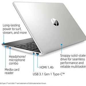 HP 15-Inch HD Touchscreen Laptop, 10th Gen Intel Core i3-1005G1, 4 GB SDRAM, 128 GB Solid-State Drive, Windows 10 Home in S Mode (15-dy1010nr, Natural Silver), 15-15.99 inches