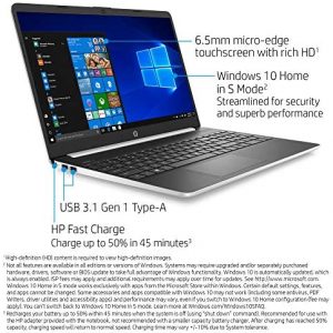 HP 15-Inch HD Touchscreen Laptop, 10th Gen Intel Core i3-1005G1, 4 GB SDRAM, 128 GB Solid-State Drive, Windows 10 Home in S Mode (15-dy1010nr, Natural Silver), 15-15.99 inches