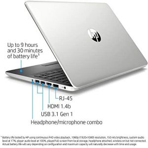 HP 14-inch Laptop, Intel Pentium Silver N5000 Processor, 4 GB SDRAM, 128 GB Solid State Drive, Windows 10 Home in S Mode (14-df0010nr, Natural Silver)