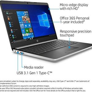 HP 14-inch Laptop, Intel Pentium Silver N5000 Processor, 4 GB SDRAM, 128 GB Solid State Drive, Windows 10 Home in S Mode (14-df0010nr, Natural Silver)