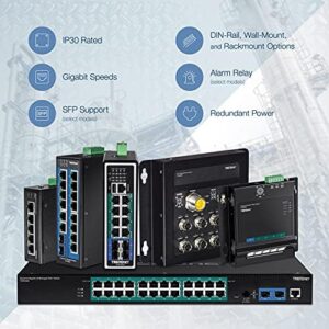 TRENDnet 5-Port Hardened Industrial Unmanaged Gigabit Switch, TI-PG50, 10/100/1000Mbps, DIN-Rail Switch, 4 x Gigabit PoE+ Ports, 1 x Gigabit Port, Gigabit Ethernet Network Switch, Lifetime Protection