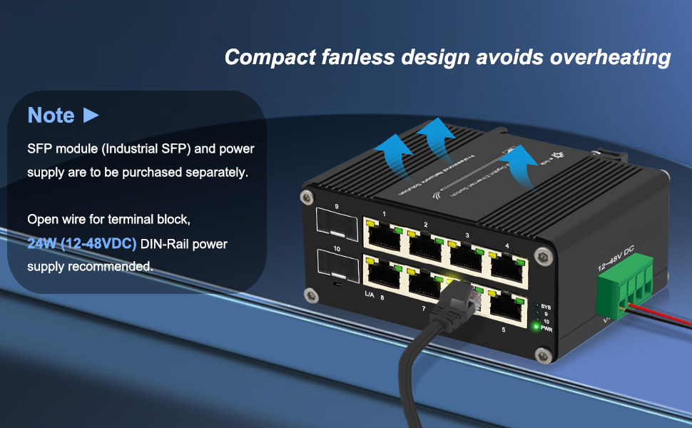 Industrial 8 ports switch with 2 sfp slots A+2