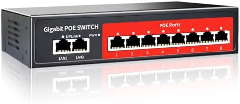 8 Port Gigabit PoE Switch with 2 Gigabit Uplink,802.3af/at Compliant,120W Built-in Power,Unmanaged Metal Plug and Play
