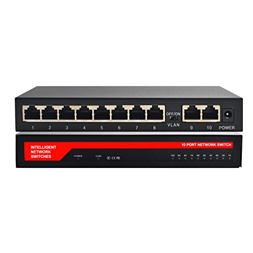 KuWFi Gigabit Ethernet Network Switch 10/100/1000Mbps 10 Port RJ45 LAN Hub Desktop Fast Ethernet Switch for Office Dormitories Home