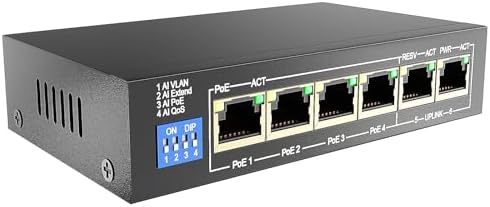 ENS PoE Switch - 100 Mbps 800 ft - Standard IEEE 802 3i/3u/3x/af/at Protocol - 30W max Power Every Single Port - 4 Working Mode, Perfect for IP Camera, Wireless AP, IP Phone (6 Ports/4 PoE 60W)