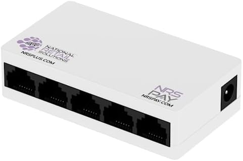 NRS 5-Port Wired Ethernet Switch - Unmanaged Ethernet Splitter for Home or Office, Plug-and-Play, Desktop or Wall Mount, 10/100 MB Ethernet Extender for Reliable Network Expansion.