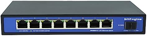 bitEngine 8 Port 2.5G Unmanaged Ethernet Switch with 10G SFP+ Uplink, 8 x 2.5G Base-T Ports, 60Gbps Switching Capacity, Metal Fanless Design, Desktop/Wall-Mount, Plug & Play