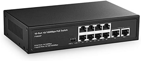 YuLinca PoE Switch, 10 Port Poe Switch (8 Port PoE+ 100Mbps with 2 Gigabit Uplink), 96W 802.3af/at PoE 100Mbps, Fanless Unmanaged Plug&Play Ethernet Switch