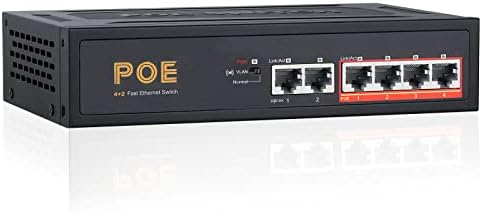TEROW PoE Switch, 6 Port 100Mbps Ethernet Network Switch(4 PoE+ Port with 2 Extra Uplink Port), 802.3af/at Compliant | Plug & Play | Shielded Ports | Traffic Optimization | Fanless Quiet