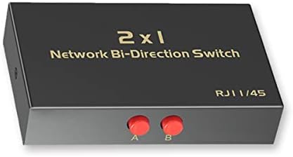 RJ45 Network Switch Selector 2x1/1x2, 2 Port Network Hub 10/1000M Metal Housing