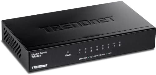 TRENDnet 8-Port Gigabit Desktop Switch, TEG-S83, 8 x Gigabit RJ-45 Ports, 16Gbps Switching Capacity, Fanless Design, Metal Enclosure, Lifetime Protection, Black