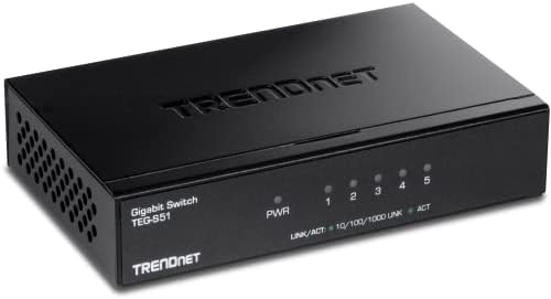 TRENDnet 5-Port Gigabit Desktop Switch, TEG-S51, 5 x Gigabit RJ-45 Ports, 10Gbps Switching Capacity, Fanless Design, Metal Enclosure, Lifetime Protection, Black