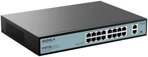 SODOLA 16 Port Gigabit PoE Switch 400W,2 Gigabit Uplink,802.3af/at,Port Isolation,Metal Casing,1U Rackmount,Unmanaged Network Switch