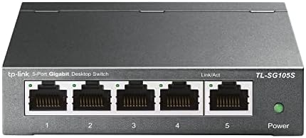 TP-Link TL-SG105S 5 Port Gigabit Ethernet Switch Desktop/Wall-Mount Plug & Play Fanless Sturdy Metal Limited Lifetime Protection 802.1p/DSCP QoS & IGMP Snooping Compact Design