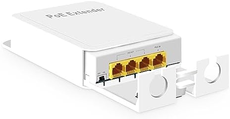 MokerLink Outdoor 4 Port Gigabit PoE Switch/Extender, IEEE 802.3 af/at PoE Repeater, 10/100/1000Mbps, 1 PoE in 3 PoE Out, Powered by PoE, Wall Mount Waterproof POE Passthrough Switch