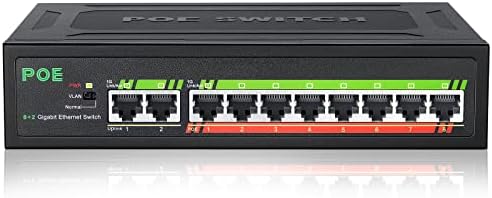 TEROW PoE Switch, 10 Port Gigabit Ethernet Network Switch( 8 PoE+ Port with 2 Extra Uplink Port), 802.3af/at Compliant | Plug & Play | Shielded Ports | Traffic Optimization | Fanless Quiet