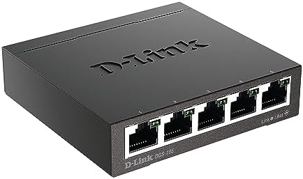D-Link Ethernet Switch, 5 Port Gigabit Unmanaged Metal Desktop Plug and Play Compact (DGS-105),Black