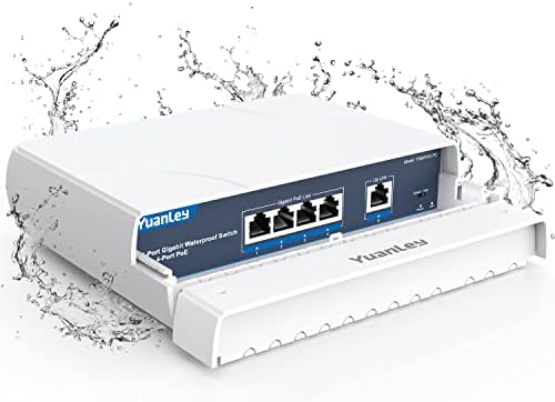 YuanLey 4-Port PoE Switch Gigabit- Waterproof Outdoor Ethernet Unmanaged Network Switch with VLAN Function, 78W Built-in Power, IEEE802.3af/at Support and Plug & Play, Ideal for Outdoor Use
