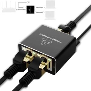 Ethernet Splitter, Gigabit High Speed RJ45 LAN Network Switch for CAT 5 6 7 8 Internet Cable, 1 in 2 Out Support 2 Devices Working at The SAMT Time