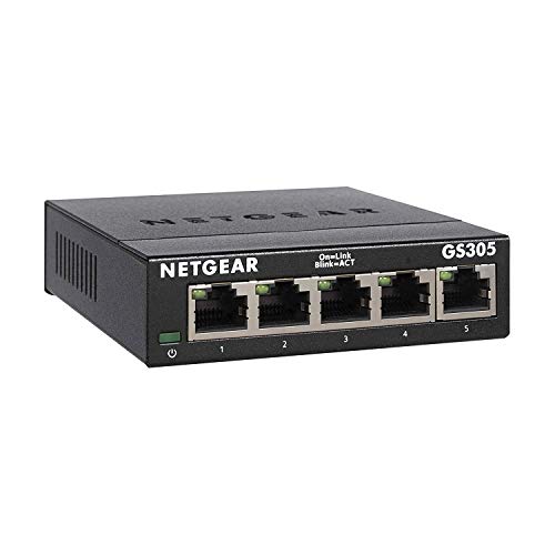 NETGEAR GS305, 5 Port Gigabit Ethernet Network Switch, Ethernet Splitter, Hub, Desktop, Sturdy Metal, Fanless, Plug and Play