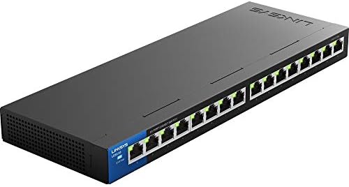 Linksys LGS116: 16-Port Business Desktop Gigabit Ethernet Unmanaged Switch, Computer Network, Wired Connection Speed up to 1,000 Mbps (Black, Blue)