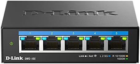 D-Link 5-Port 2.5GB Unmanaged Gaming Switch with 5 x 2.5G - Multi-Gig, Network, Fanless, Plug & Play (DMS-105),Black