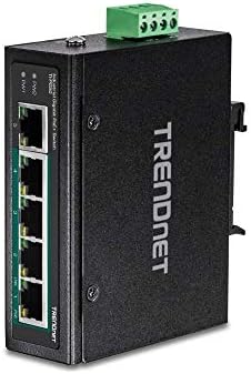 TRENDnet 5-Port Hardened Industrial Unmanaged Gigabit Switch, TI-PG50, 10/100/1000Mbps, DIN-Rail Switch, 4 x Gigabit PoE+ Ports, 1 x Gigabit Port, Gigabit Ethernet Network Switch, Lifetime Protection