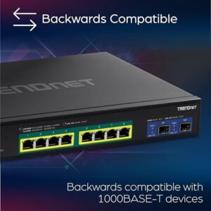 TRENDnet 10-Port Multi-Gig Web Smart PoE+ Switch, 8 x 2.5GBASE-T PoE+ Ports, 2 x 10G SFP+ Slots, Metal Housing, Managed Network Ethernet Switch, Lifetime Protection, Black, TPE-3102WS