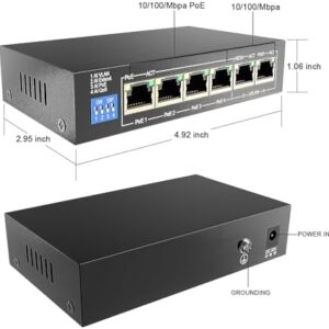 ENS PoE Switch - 100 Mbps 800 ft - Standard IEEE 802 3i/3u/3x/af/at Protocol - 30W max Power Every Single Port - 4 Working Mode, Perfect for IP Camera, Wireless AP, IP Phone (6 Ports/4 PoE 60W)