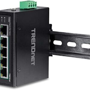 TRENDnet 5-Port Hardened Industrial Unmanaged Gigabit Switch, TI-PG50, 10/100/1000Mbps, DIN-Rail Switch, 4 x Gigabit PoE+ Ports, 1 x Gigabit Port, Gigabit Ethernet Network Switch, Lifetime Protection
