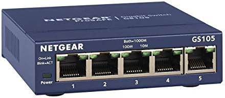 NETGEAR 5-Port Gigabit Ethernet Unmanaged Switch (GS105NA) - Desktop or Wall Mount, and Limited Lifetime Protection