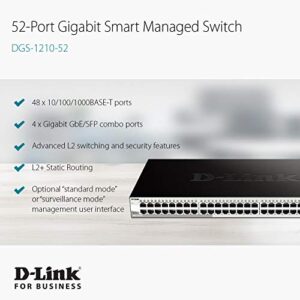 D-Link Ethernet Switch, 48 52 Port Smart Managed Layer 2+ Gigabit with 4 Gigabit RJ45/SFP COMBO Ports (DGS-1210-52)