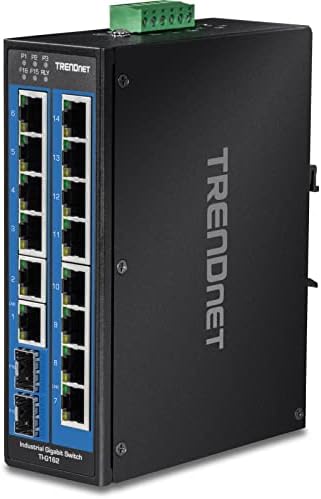 TRENDnet 16-Port Hardened Industrial Unmanaged Gigabit DIN-Rail Switch, TI-G162, 14 x Gigabit Ports, 2 x Gigabit SFP Slots,32Gbps Switching Capacity, IP30 Ethernet Network Switch, Lifetime Protection