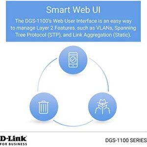 D-Link DGS-1100-08V2, Ethernet Switch, 8 Port Easy Smart Managed Gigabit Desktop EEE Network Internet or Wall Mount