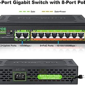 TEROW PoE Switch, 10 Port Gigabit Ethernet Network Switch( 8 PoE+ Port with 2 Extra Uplink Port), 802.3af/at Compliant | Plug & Play | Shielded Ports | Traffic Optimization | Fanless Quiet