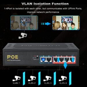 TEROW PoE Switch, 6 Port 100Mbps Ethernet Network Switch(4 PoE+ Port with 2 Extra Uplink Port), 802.3af/at Compliant | Plug & Play | Shielded Ports | Traffic Optimization | Fanless Quiet