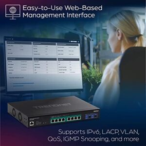 TRENDnet 10-Port Multi-Gig Web Smart PoE+ Switch, 8 x 2.5GBASE-T PoE+ Ports, 2 x 10G SFP+ Slots, Metal Housing, Managed Network Ethernet Switch, Lifetime Protection, Black, TPE-3102WS