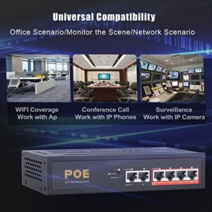 TEROW PoE Switch, 6 Port 100Mbps Ethernet Network Switch(4 PoE+ Port with 2 Extra Uplink Port), 802.3af/at Compliant | Plug & Play | Shielded Ports | Traffic Optimization | Fanless Quiet