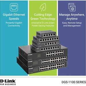 D-Link DGS-1100-08V2, Ethernet Switch, 8 Port Easy Smart Managed Gigabit Desktop EEE Network Internet or Wall Mount
