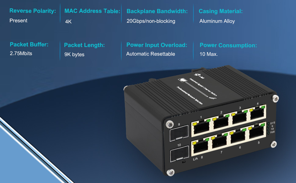 Industrial 8 ports switch with 2 sfp slots A+4