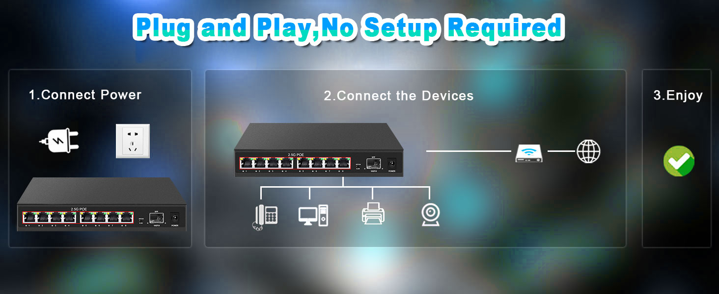 8 Ports 2.5G poe Switch Plug and Play