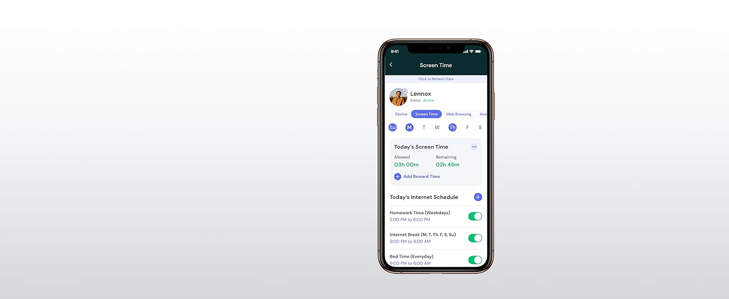Gryphon advanced parental control system, screen time limits, internet schedule